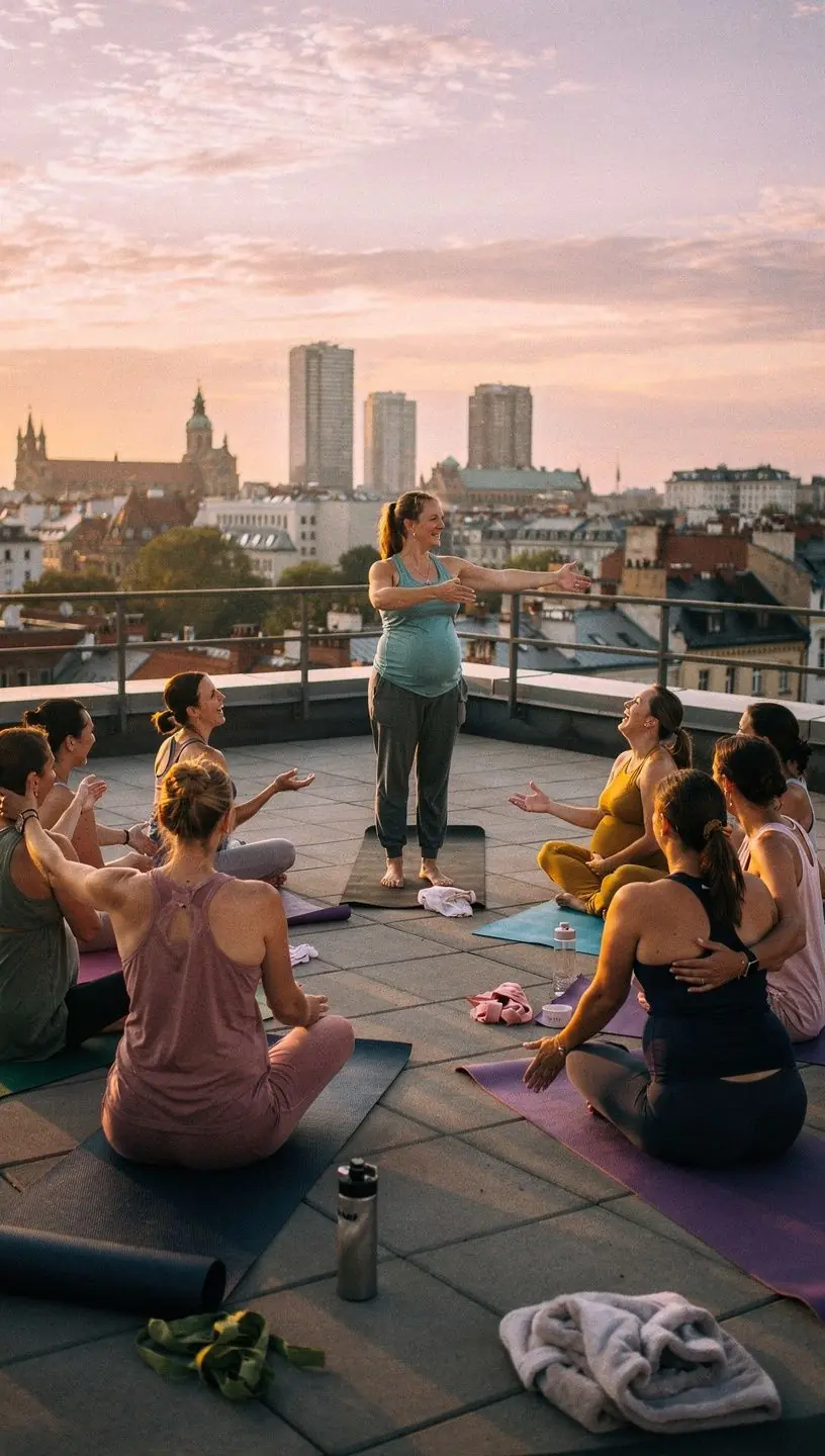 Zbliżenie na ręce ciężarnej kobiety wykonującej ćwiczenie oddechowe.