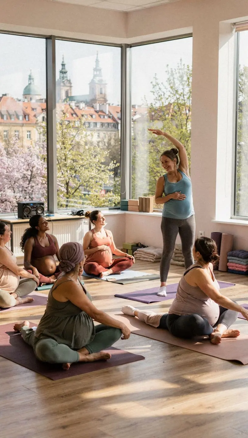 Zbliżenie na ręce ciężarnej kobiety wykonującej ćwiczenie oddechowe.
