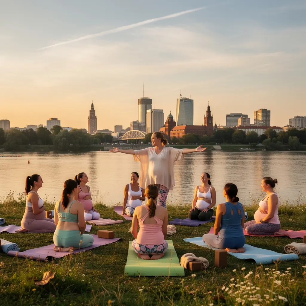 Zbliżenie na ręce ciężarnej kobiety wykonującej ćwiczenie oddechowe.